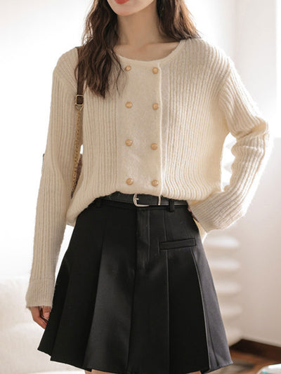 Emily Loose Crew Neck Double-Breasted Knitted Cardigan