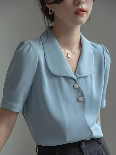 Destiny Loose V-Neck Solid Chiffon Shirt