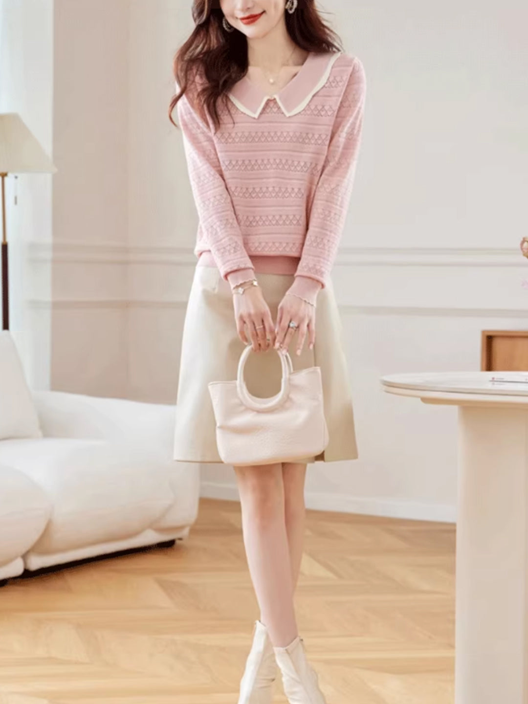 Nevaeh Classic Doll Collar Hollowed Knitted Top