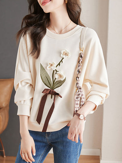 Ava Retro Three-Dimensional Flower Sweatshirt