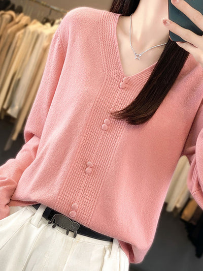 Abigail Casual V-neck Loose Knitted Sweater-Pink