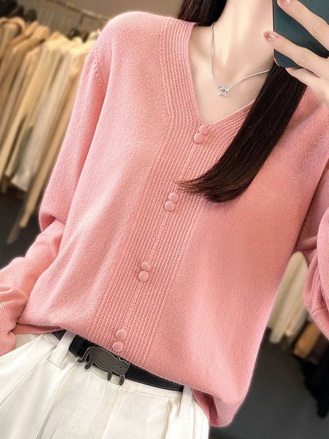 Abigail Casual V-neck Loose Knitted Sweater