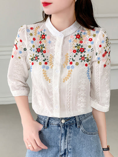 Brianna Vintage Embroidered Jacquard Top