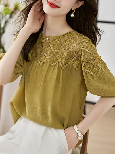 Sophie Loose Chiffon Lace Blouse-Yellow