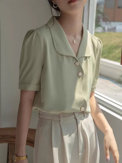 Destiny Loose V-Neck Solid Chiffon Shirt