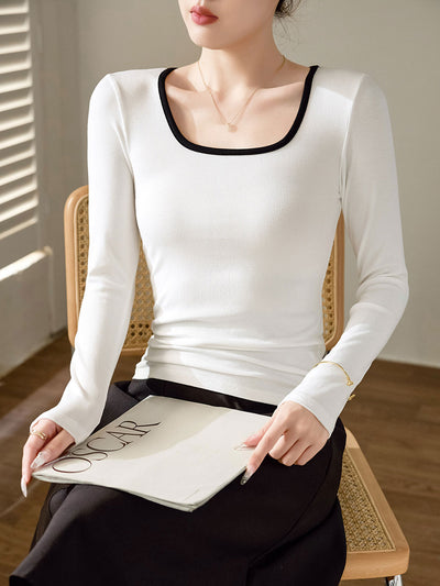 Sarah Classic Square Collar Contrasting Color Slim Top