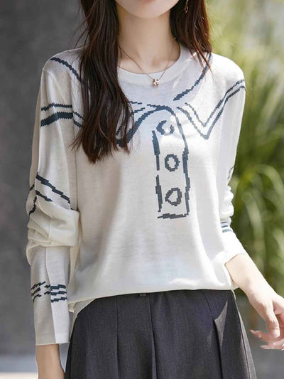 Nevaeh Casual Crew Neck Printed Wool Top-K