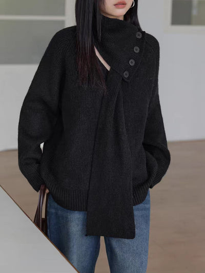 Mia Daily Detachable Scarf Knitted Sweater