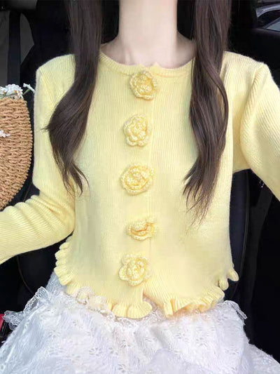 Bella Elegant Crew Neck Auricular Sleeve Knitted Cardigan
