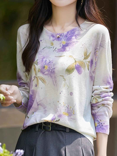 Nevaeh Casual Crew Neck Printed Wool Top-K