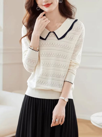 Nevaeh Classic Doll Collar Hollowed Knitted Top