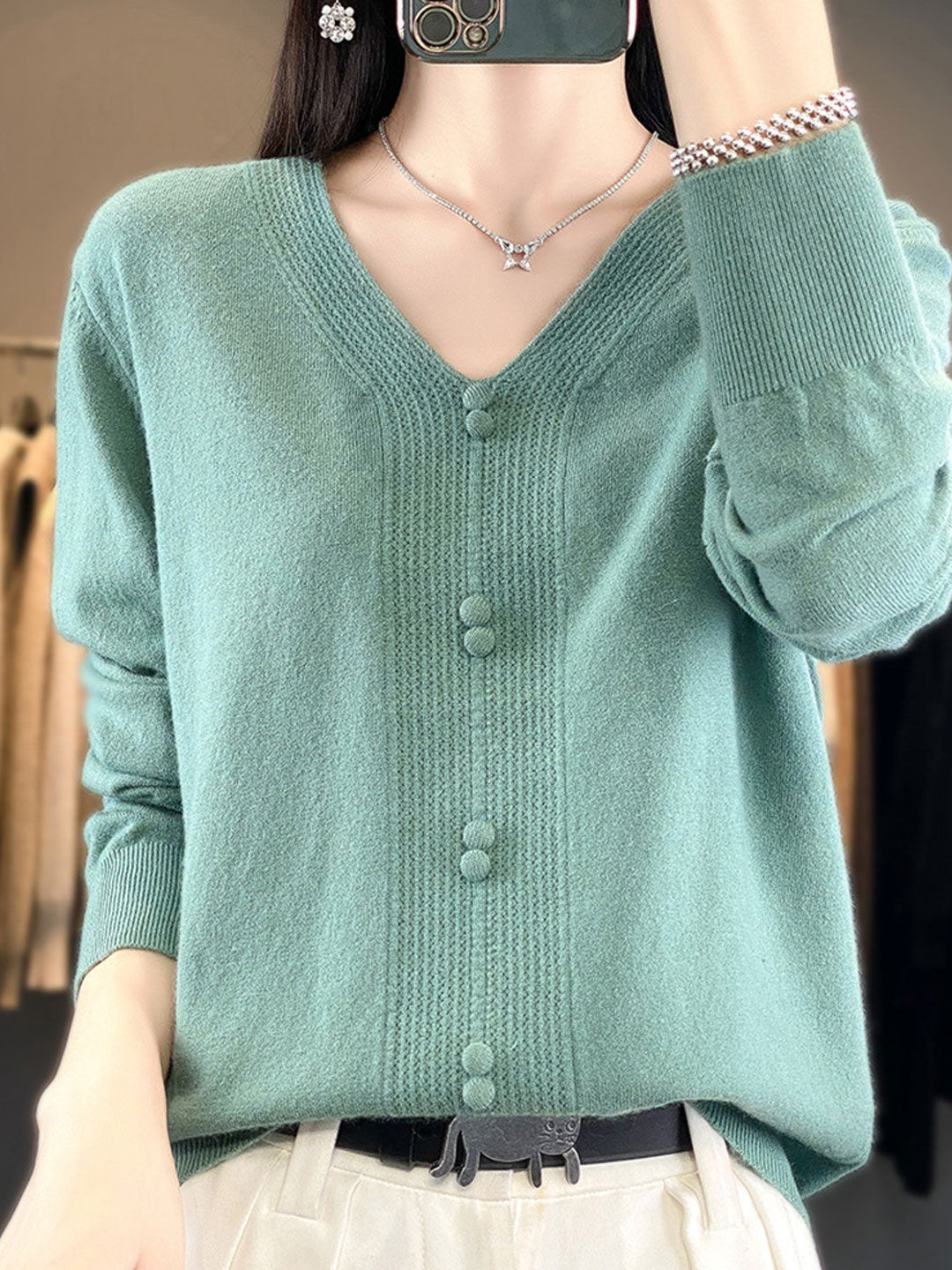 Abigail Casual V-neck Loose Knitted Sweater