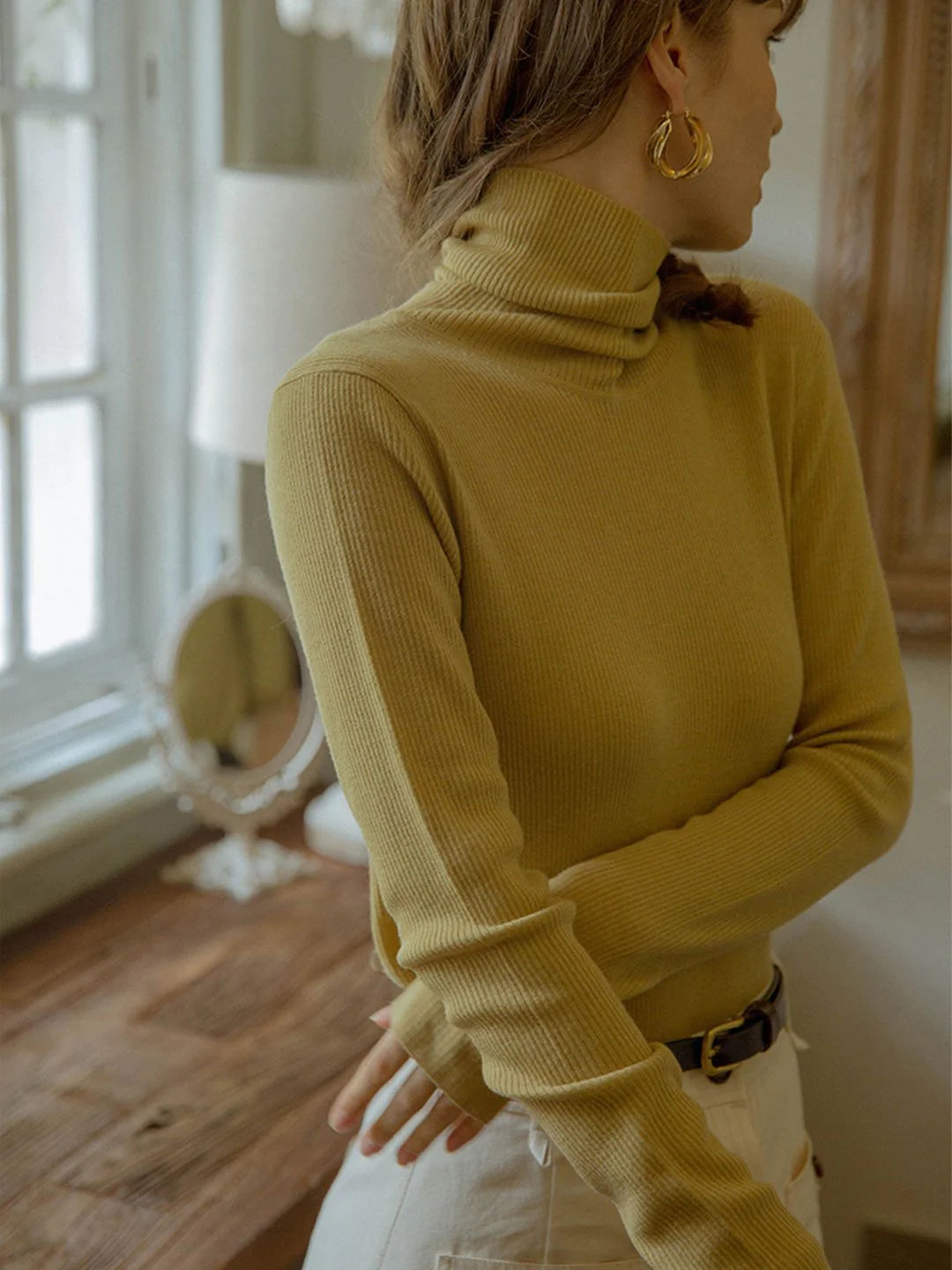 Alyssa Elegant Turtleneck Pile Neck Knitted Sweater