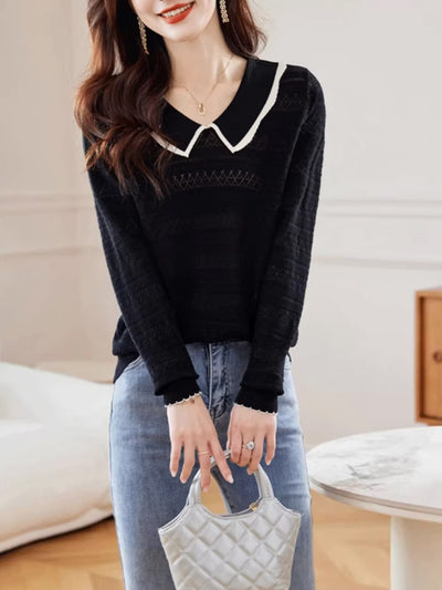 Nevaeh Classic Doll Collar Hollowed Knitted Top