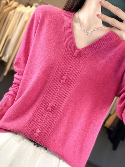 Abigail Casual V-neck Loose Knitted Sweater-Pink