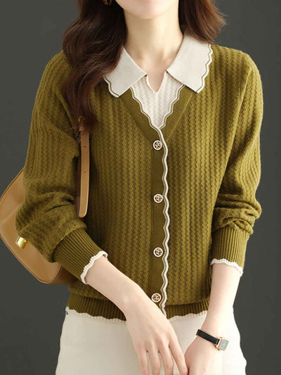 Camila Casual Lapel Mock Two-Piece Knitted Pullover Top