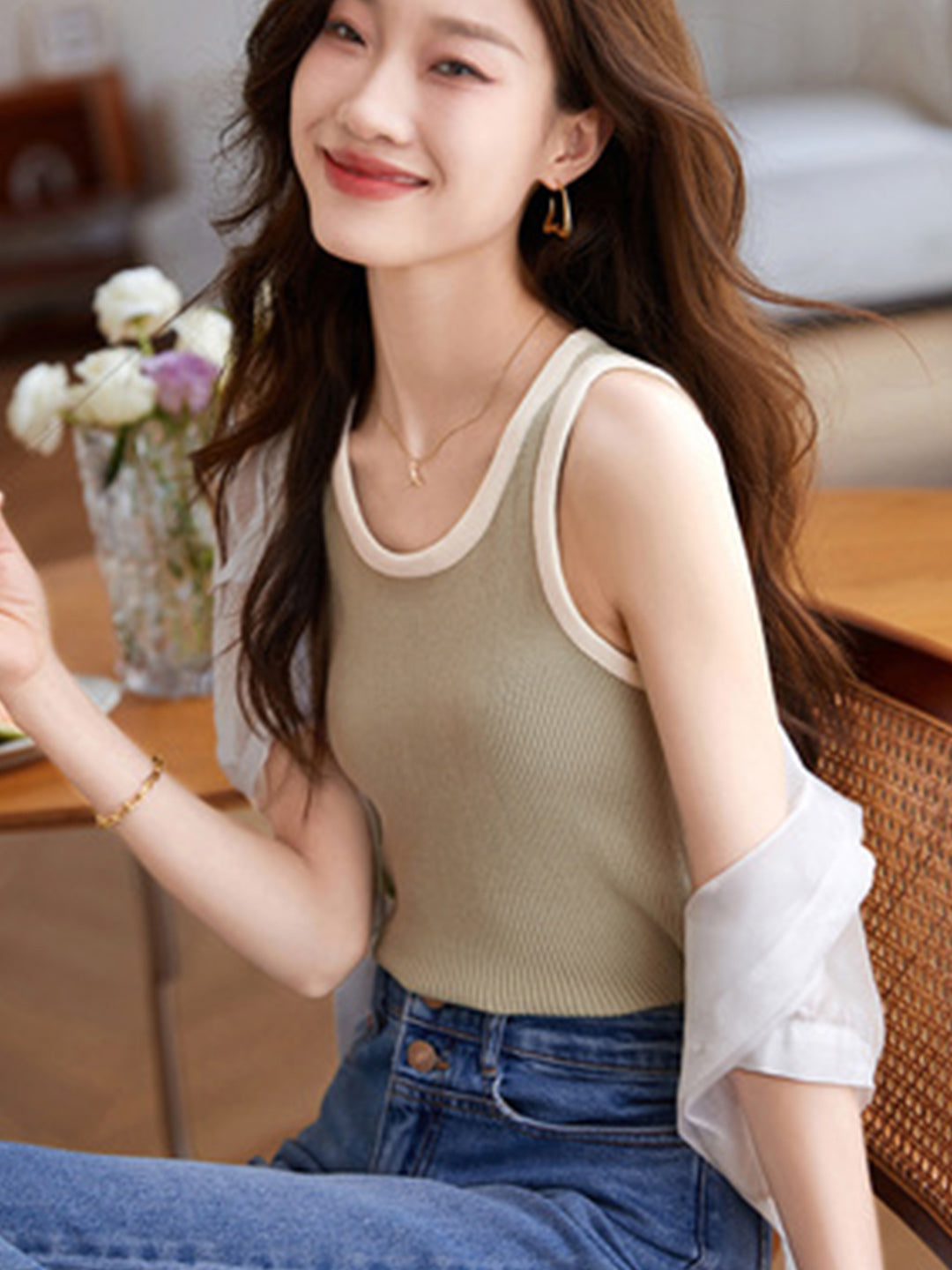 Kayla Casual Knitted Vest-Apricot