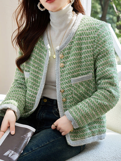 Molly Classic Crew Neck Yarn Button Tweed Jacket