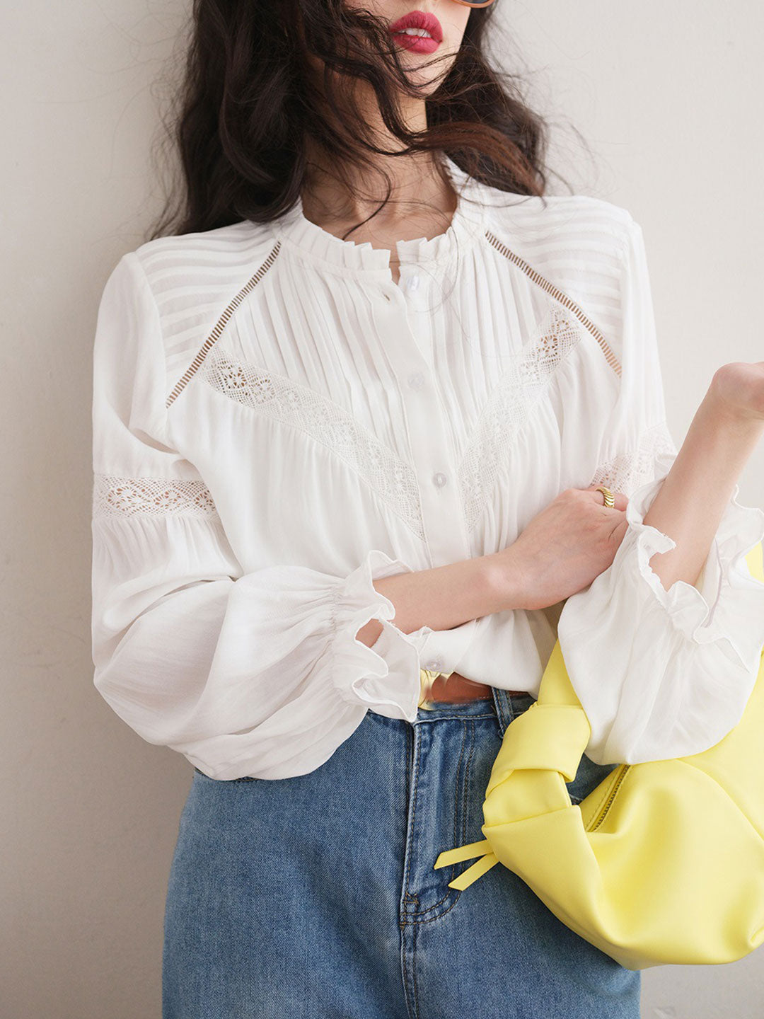 Grace Retro Lace Hollowed Panelled Blouse