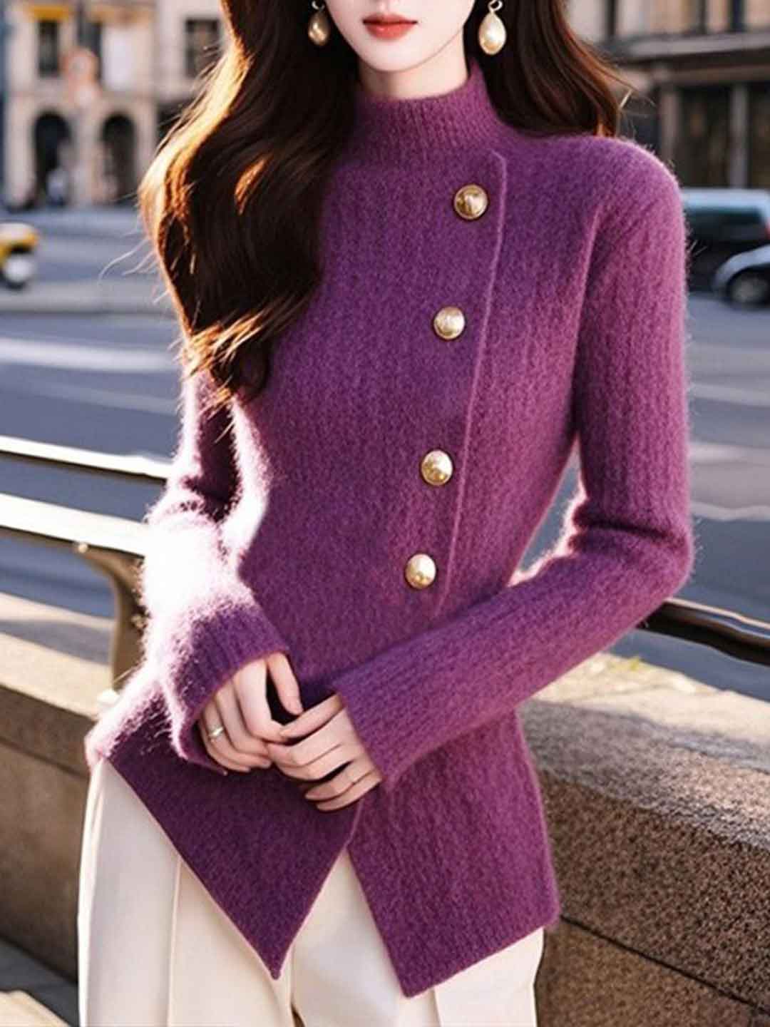 Hannah Slim Turtleneck Solid Color Knitted Top