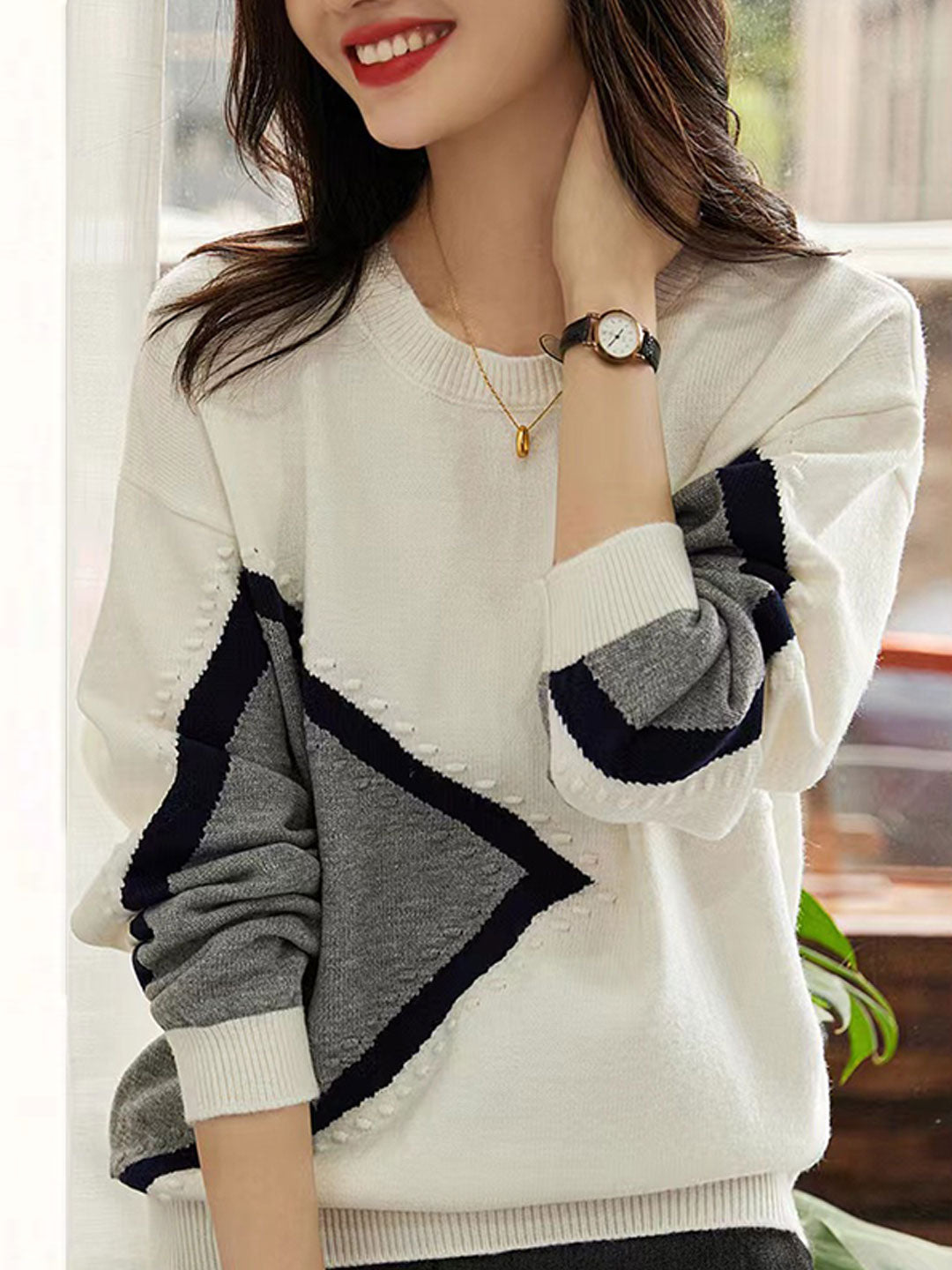 Madison Casual Crew Neck Knitted Pullover Sweater