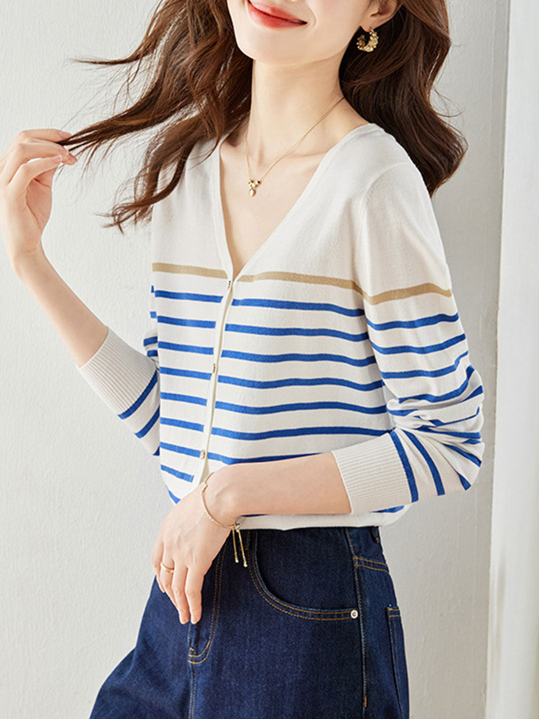 Mia Classic Striped Knitted Cardigan