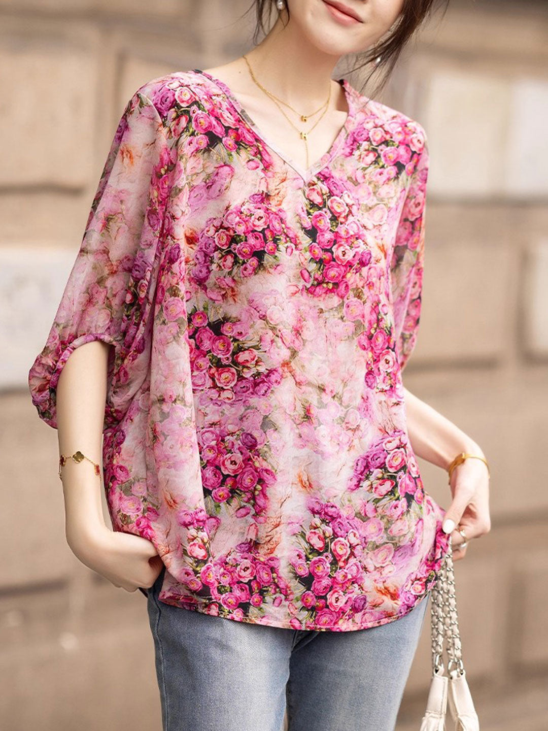 Ariana Loose V-Neck Floral Chiffon Top
