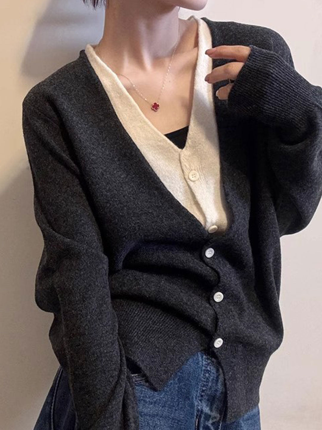 Layla V-Neck Mock Two-Piece Knitted Cardigan