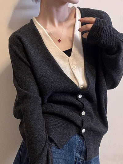 Layla V-Neck Mock Two-Piece Knitted Cardigan