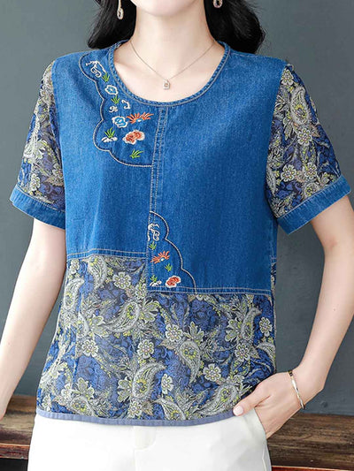 Mya Loose Crew Neck Embroidered Chiffon Top