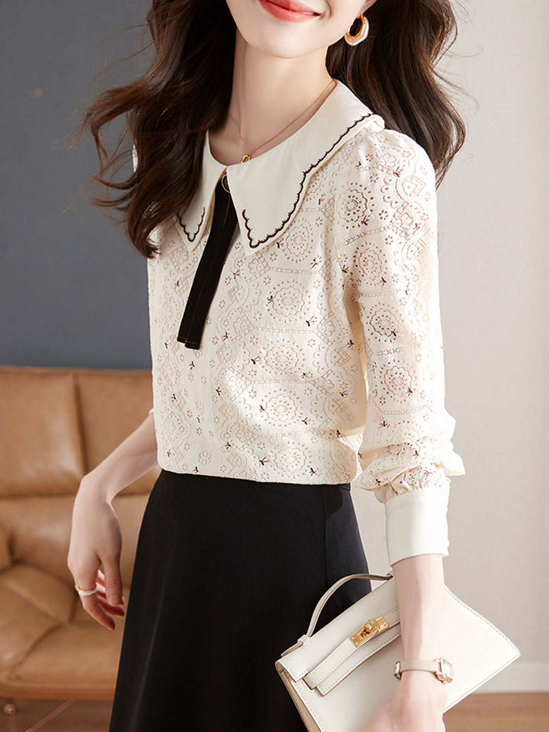 Alyssa Retro Doll Collar Lace Blouse