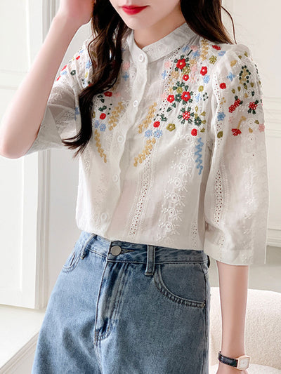 Brianna Vintage Embroidered Jacquard Top-Yellow