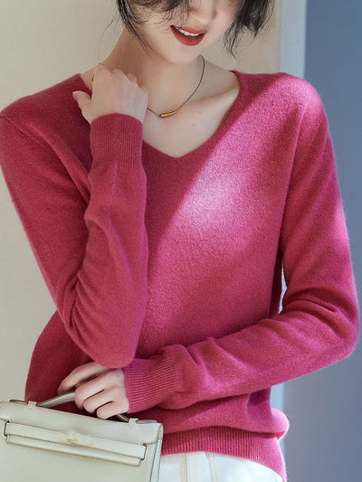 Kaitlyn Casual V-Neck Solid Color Knitted Sweater