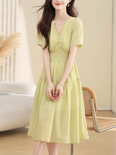 Caroline Classic V-Neck Solid Color Chiffon Dress