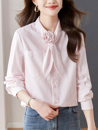 Kayla Elegant Solid Color Tie Shirt