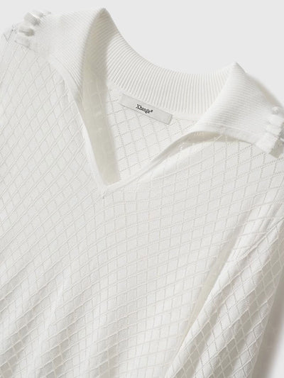 Ashley Classic V-Neck Hollow Solid Color Knitted Top