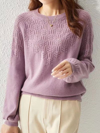 Lauren Elegant Crew Neck Lantern Sleeve Hollowed Top