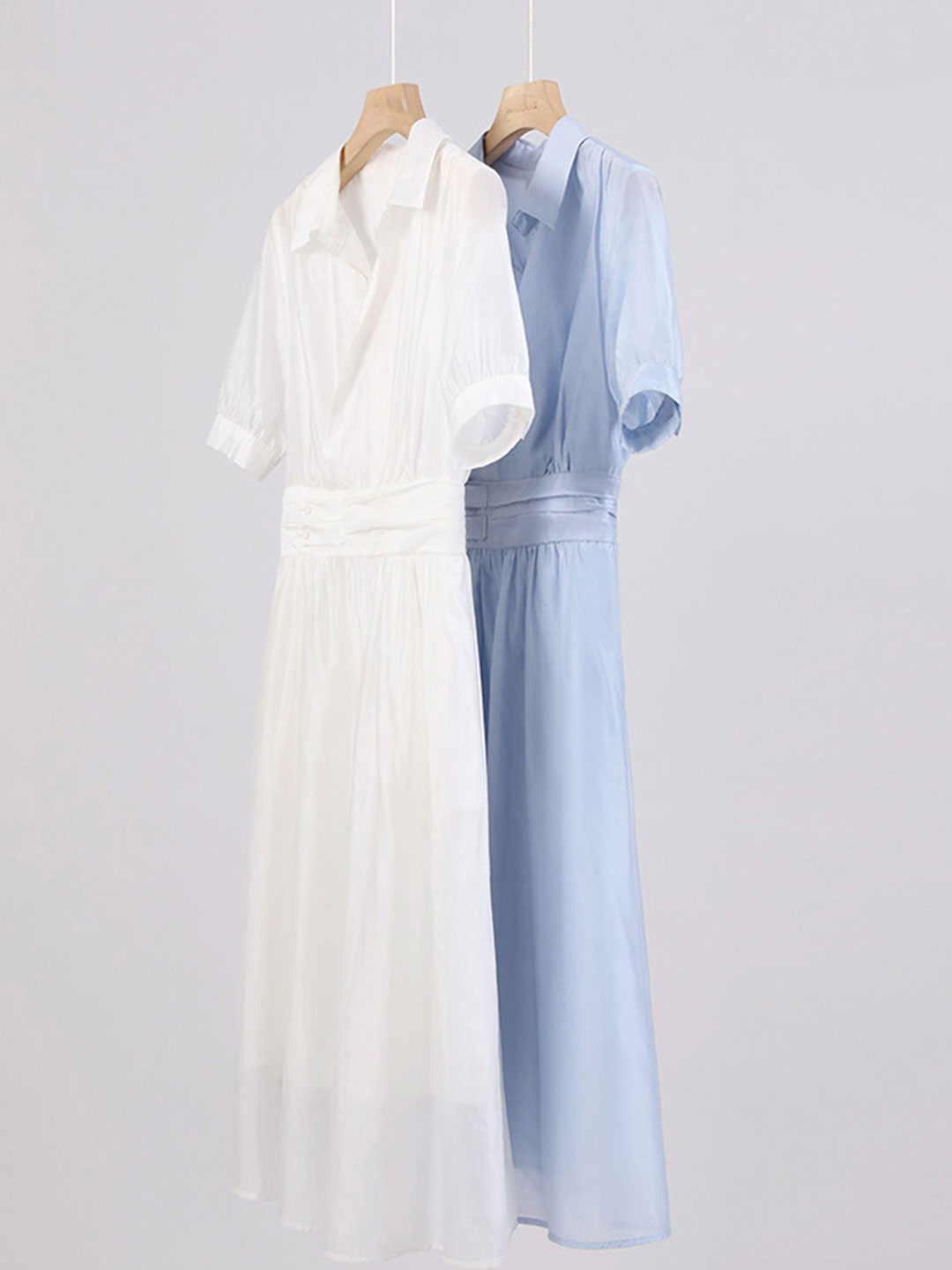 Anna Retro Puff Sleeve Lapel Dress-Blue