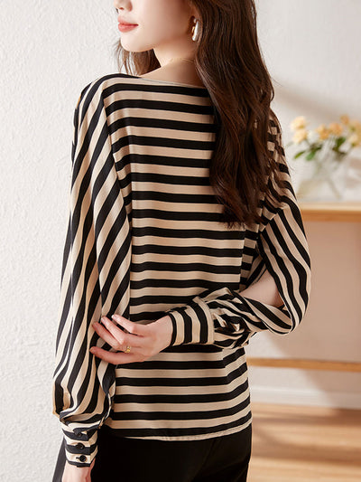 Jessica Classic One-shoulder Striped Chiffon Blouse