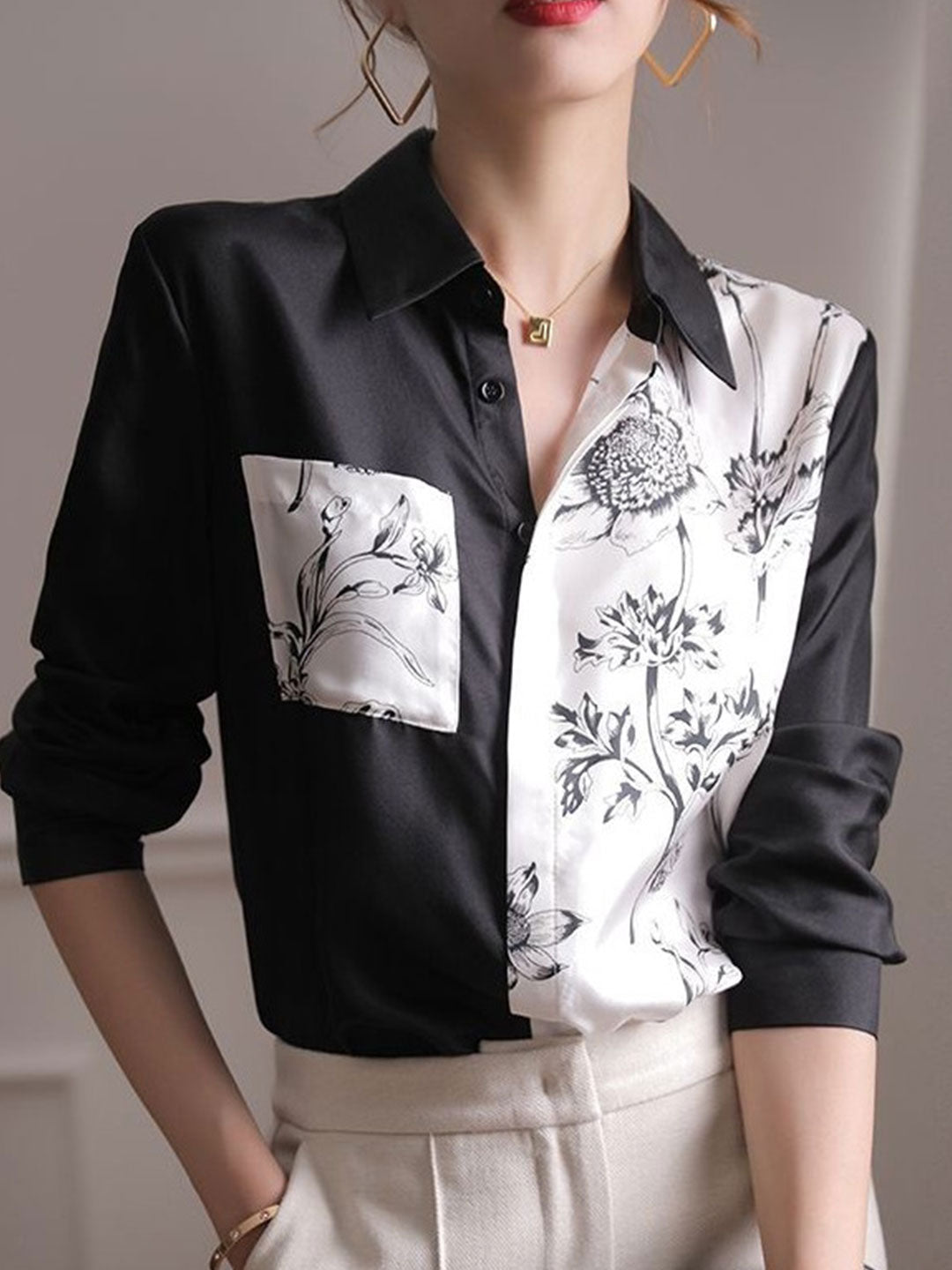 Taylor Classic Black And White Printed Patchwork Shirt