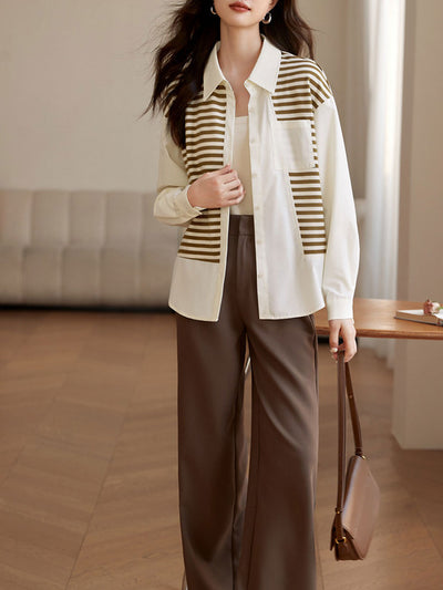 Kayla Casual Striped Contrast Patchwork Shirt