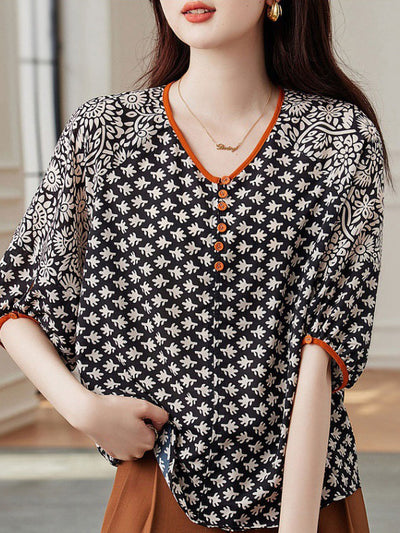 Molly Loose V-Neck Printed Shirt