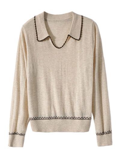 Taylor Classic Contrast Lapel Knitted Sweater-Coffee