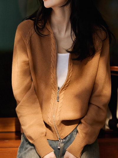 Ava Loose Double Zipper Hooded Knitted Cardigan