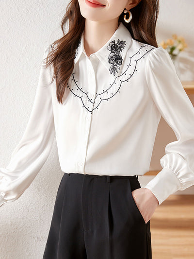 Emma Doll Collar Puff Sleeve Embroidered Shirt