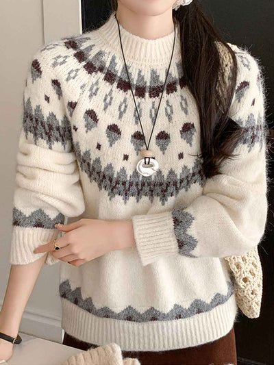 Taylor Vacation Crew Neck Jacquard Knitted Pullover Sweater