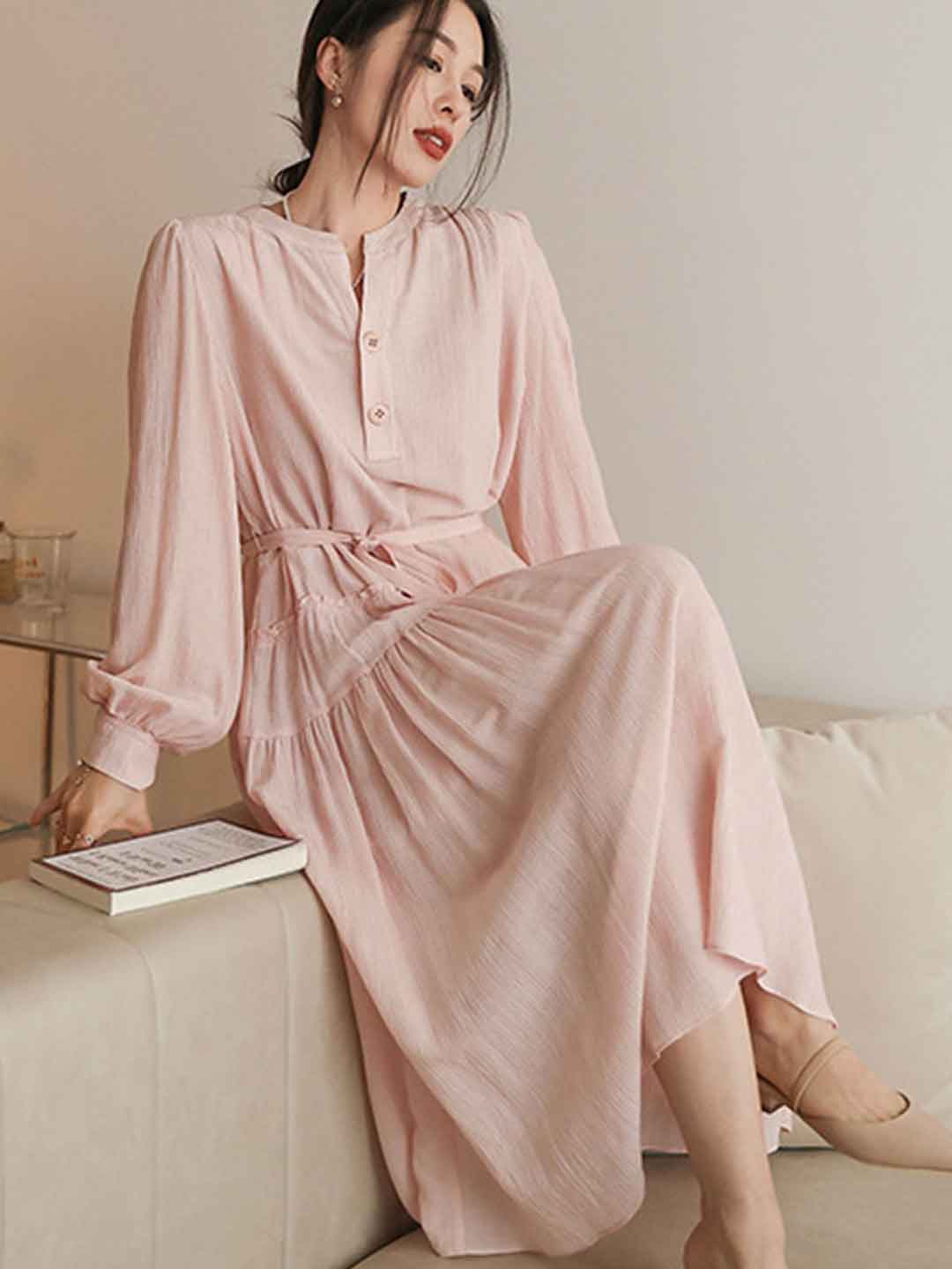 Ava Classic Pleated Textured Shirt Dress