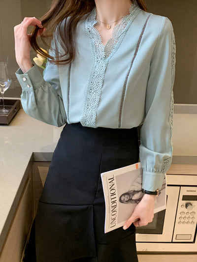 Natalie Elegant Hollowed Chiffon Shirt