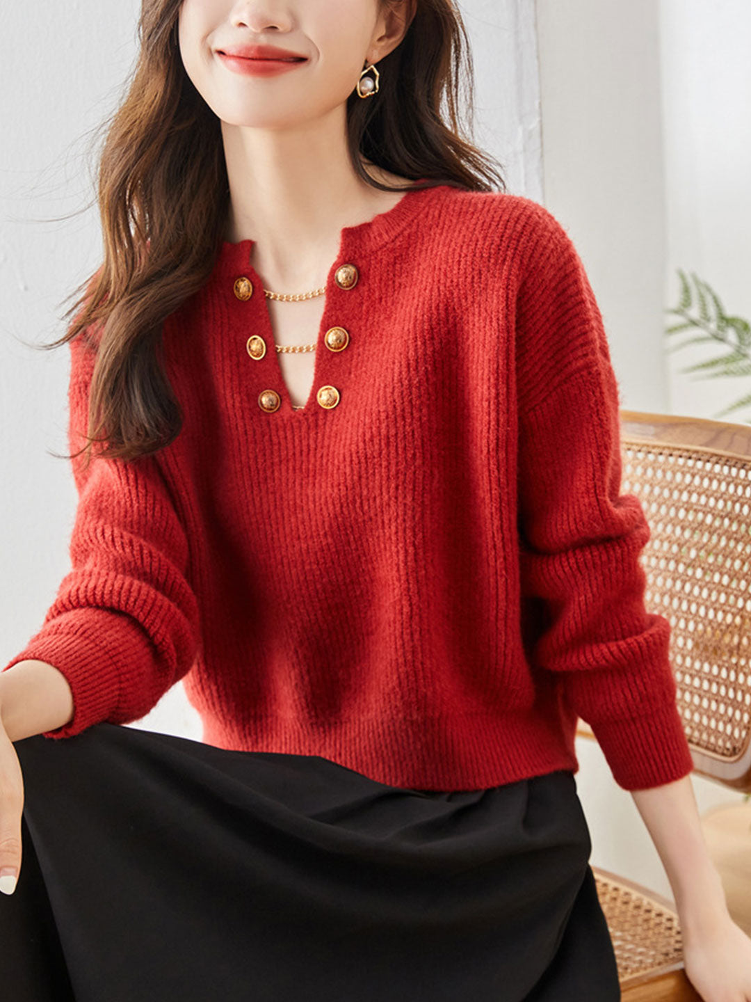 Lauren Retro Chain Pullover Knitted Sweater