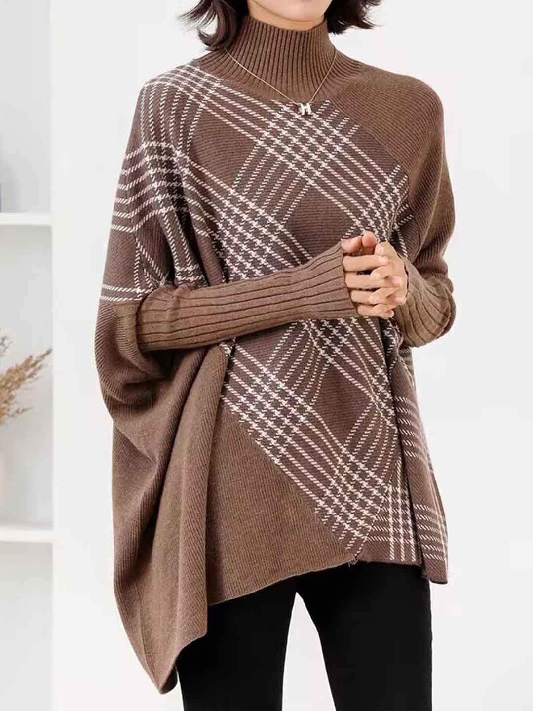 Kaitlyn Loose Turtleneck Irregular Knitted Pullover Cape